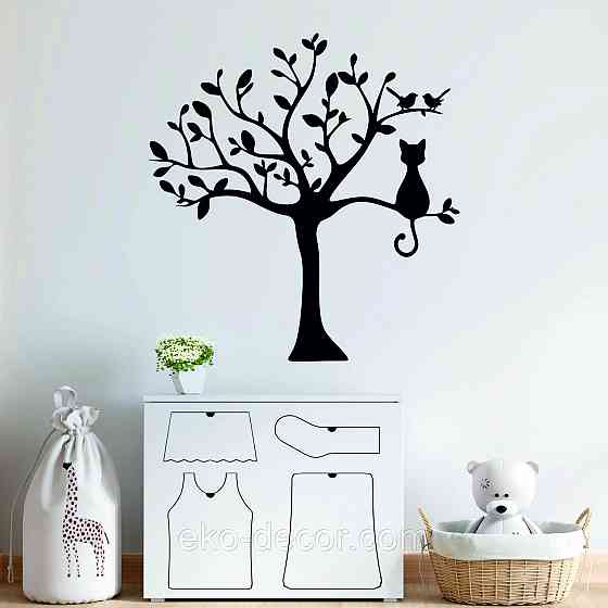 Декоративное настенное Панно «Кот на дереве» Декор на стену 70*66 см, Черный Киев