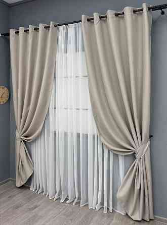 Комплект штор на люверсах VR-Textil Блэкаут двусторонний Scandi № 1905ш Тауп 150х250 см 2 шт (37-0300) Киев