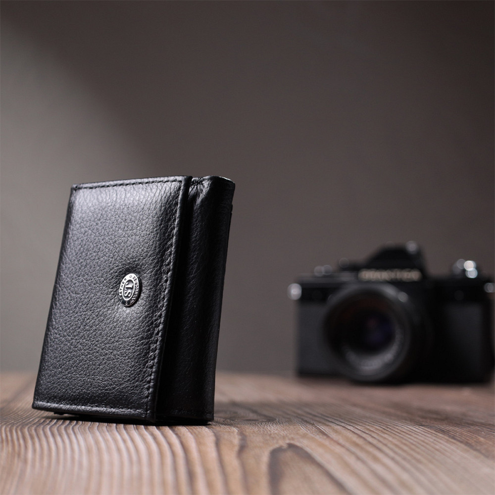 Небольшое женское портмоне с монетницей из натуральной кожи Черный (ST Leather) Киев - изображение 3
