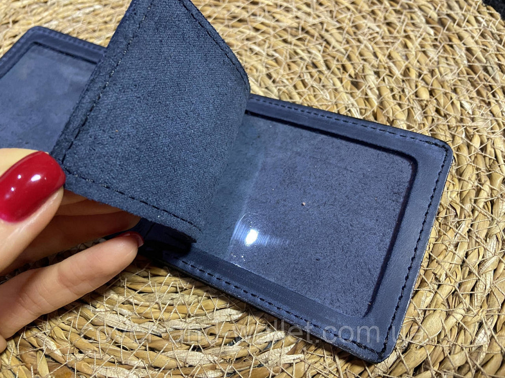 Шкіряна обкладинка на посвідчення СБУ з шевроном Синій Crazy Київ - фото 4
