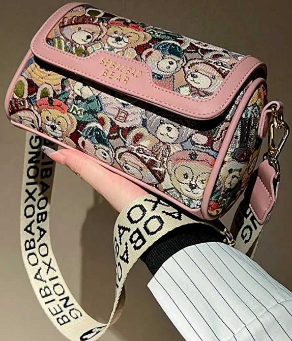 Сумка кросс-боди небольшая через плечо с мишками (Розовая) Харьков - изображение 5