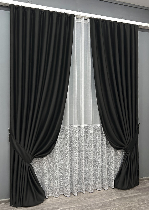 Комплект штор VR-Textil Bagema Rvs 100х270 2шт и Тюль 400х270 1895ш-1672т Черный с белым 71-169/2 Киев - изображение 2