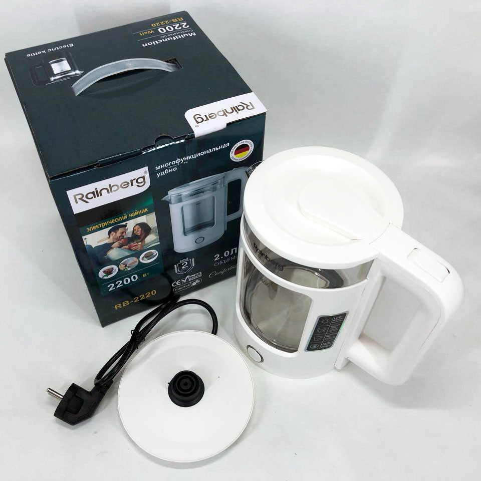 Потужний кухонний чайник Rainberg, Хороший електричний чайник скляний електричний QT-41 Львів - фото 9