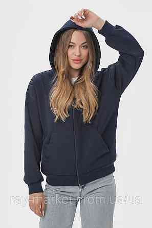 Худі на блискавці жіночече базове RAY PREMIUM LOOSE темно-синє (U0409W-Navy Blue) Київ