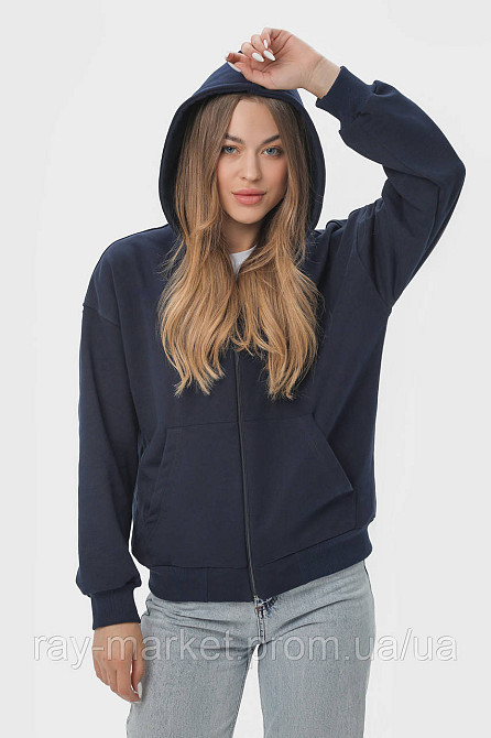 Худі на блискавці жіночече базове RAY PREMIUM LOOSE темно-синє (U0409W-Navy Blue) Київ - фото 4