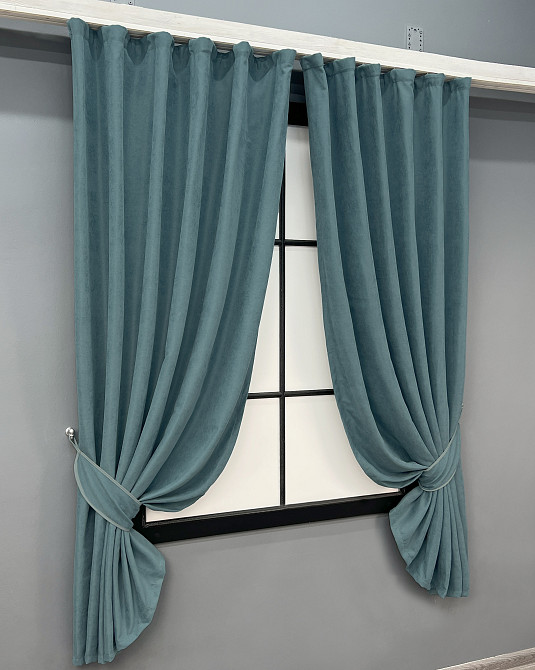 Комплект коротких штор VR-Textil Мікровелюр Petek № 1507ш Сіро-блакитний 130х170 см 2 шт (35-0405) Київ - фото 2