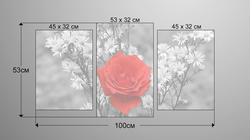 Модульная картина Цветы Красная Роза Art-150_3 Киев - изображение 3