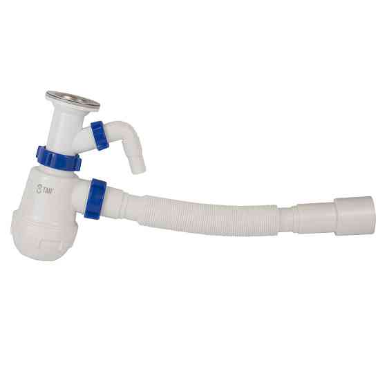 TAU Сифон для кухонной мойки с нержавеющим выпуском 1½" выводом под стир. машину и гибким отвод Киев