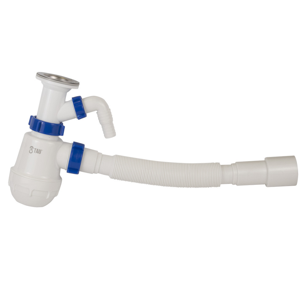 TAU Сифон для кухонной мойки с нержавеющим выпуском 1½" выводом под стир. машину и гибким отвод Киев - изображение 3