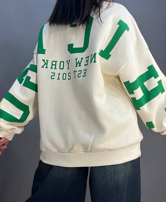 Свитшот женский DAVRAS 8174 оверсайз удлиненная надпись на спине CHICAGO утепленный на флисе one size молочный, молочний, one size Киев - изображение 18