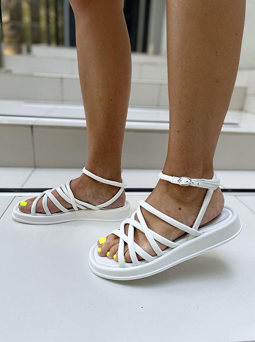 Olli Босоніжки жіночі білі літні OLLI Л-1-0110 натуральна шкіра / Шкіряні босоніжки на низькому Коломыя - изображение 7