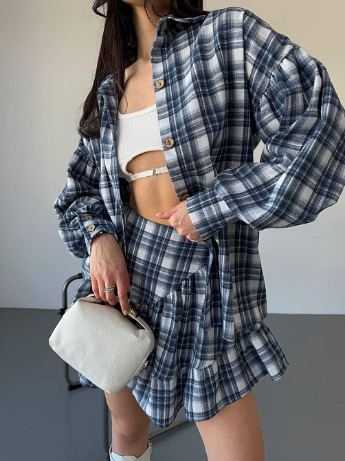 Жіночий стильний костюм-двійка: сорочка та спідниця в карту тіар Джинс, 42/44 Одеса - фото 7