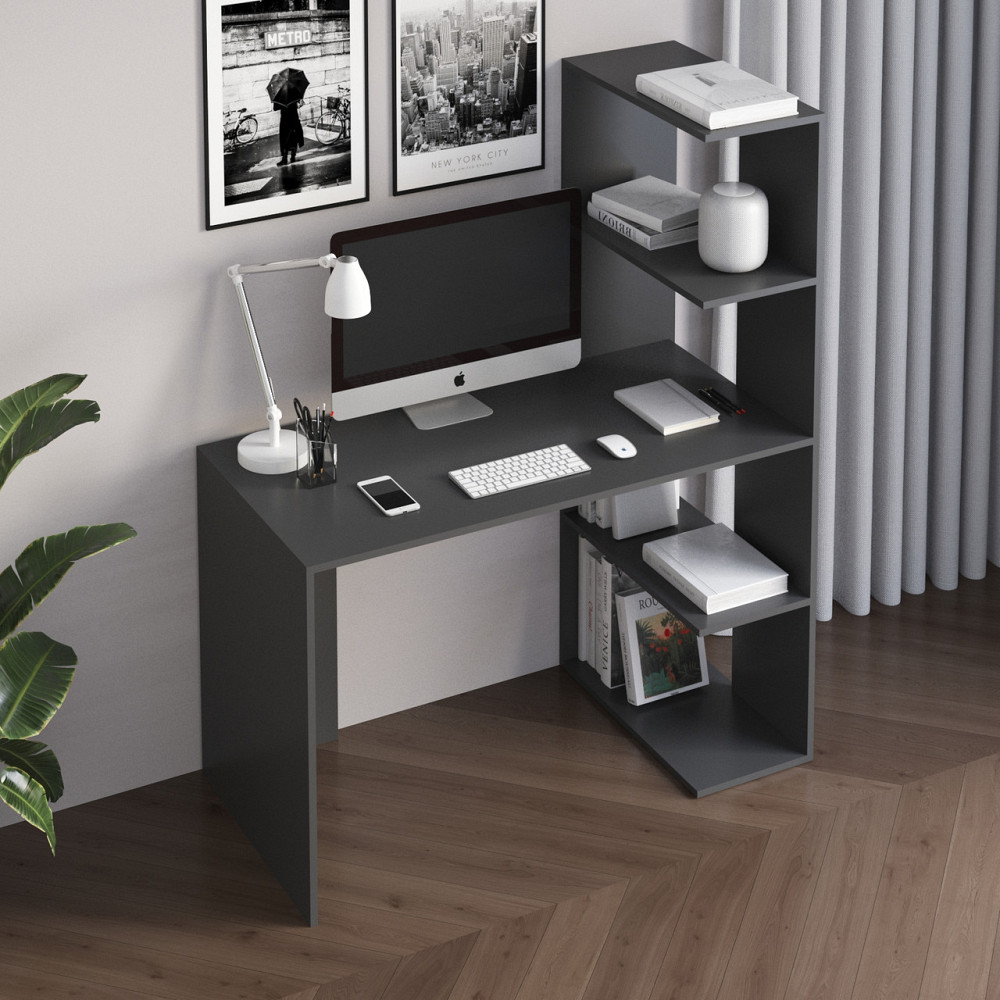 Компьютерный стол VAYS M-17 Антрацит, письменный с боковым стеллажем справа, ЛДСП, 120×60×148 см - для дома, учебы Львов - изображение 1