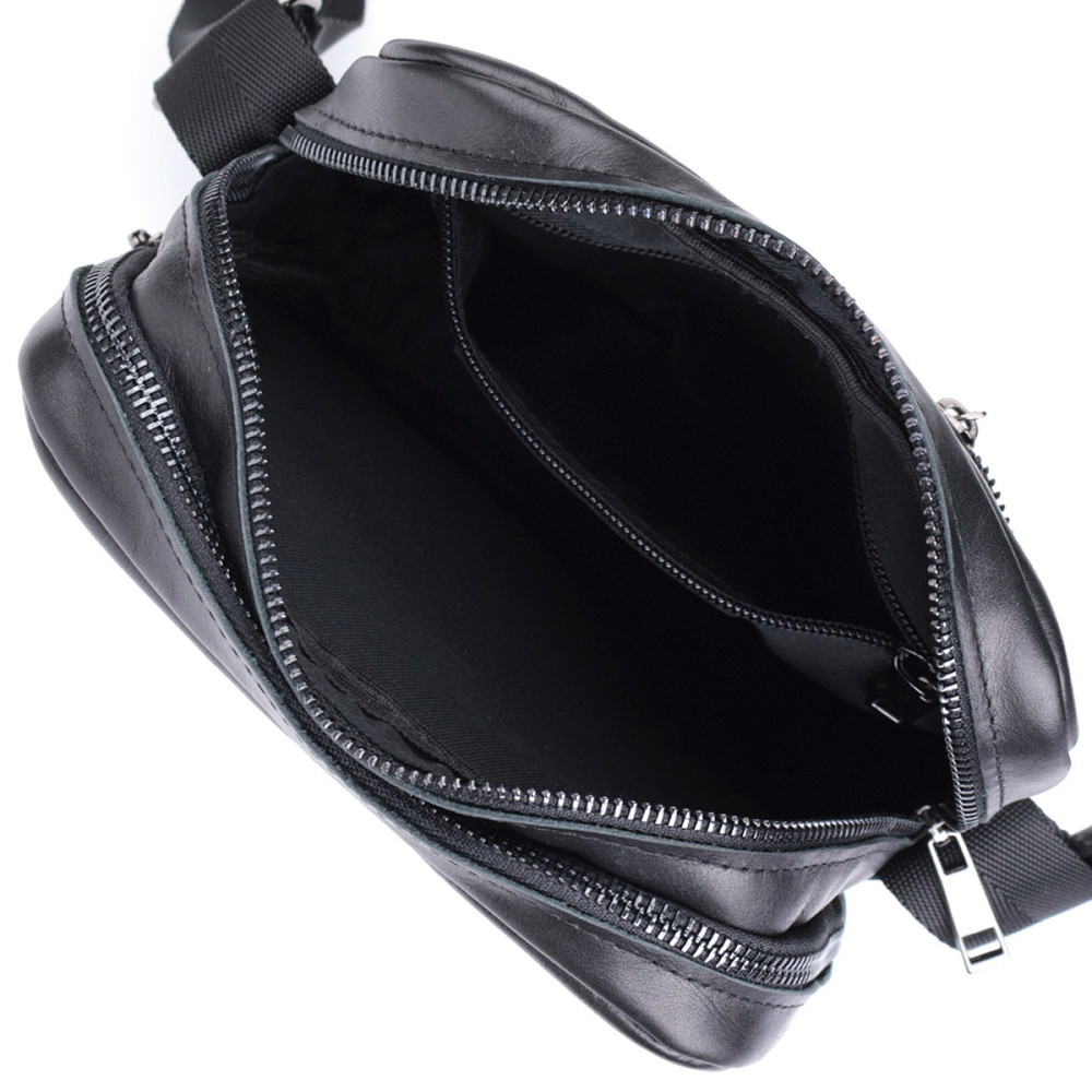 Класична чоловіча сумка месенджер із глянсової натуральної шкіри Shvigel 22846 Чорна Київ - фото 7