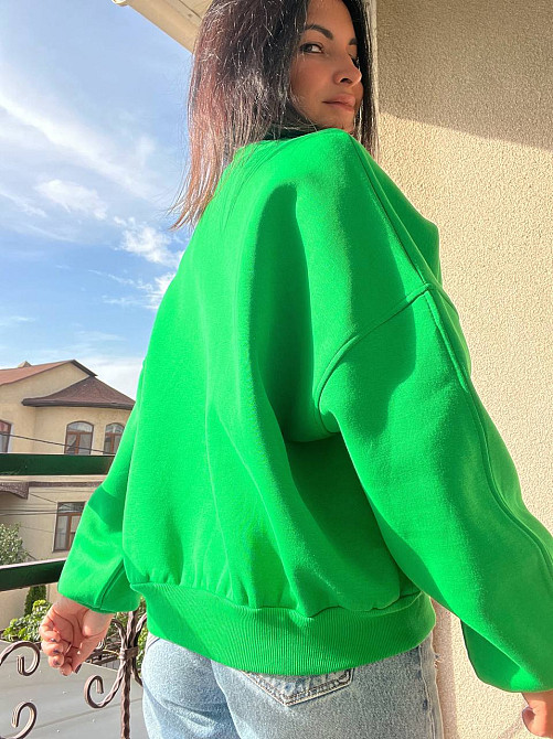 Світшот жіночий OLIVIA 2479 широкий оверсайз утеплений вишивка малюнок one size, зелений, one size Київ - фото 15