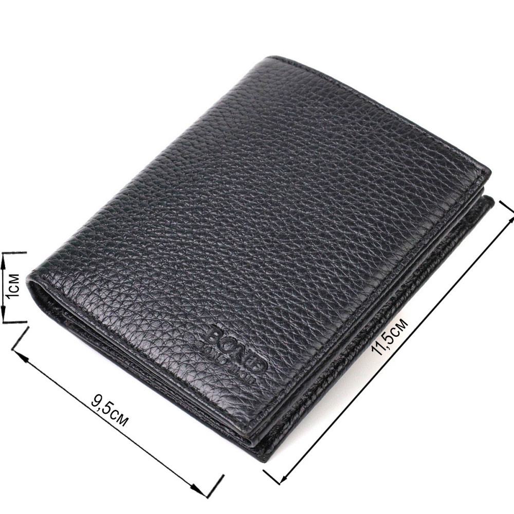 Небольшой мужской бумажник из натуральной зернистой кожи без застежки Черный (BOND) Киев - изображение 7
