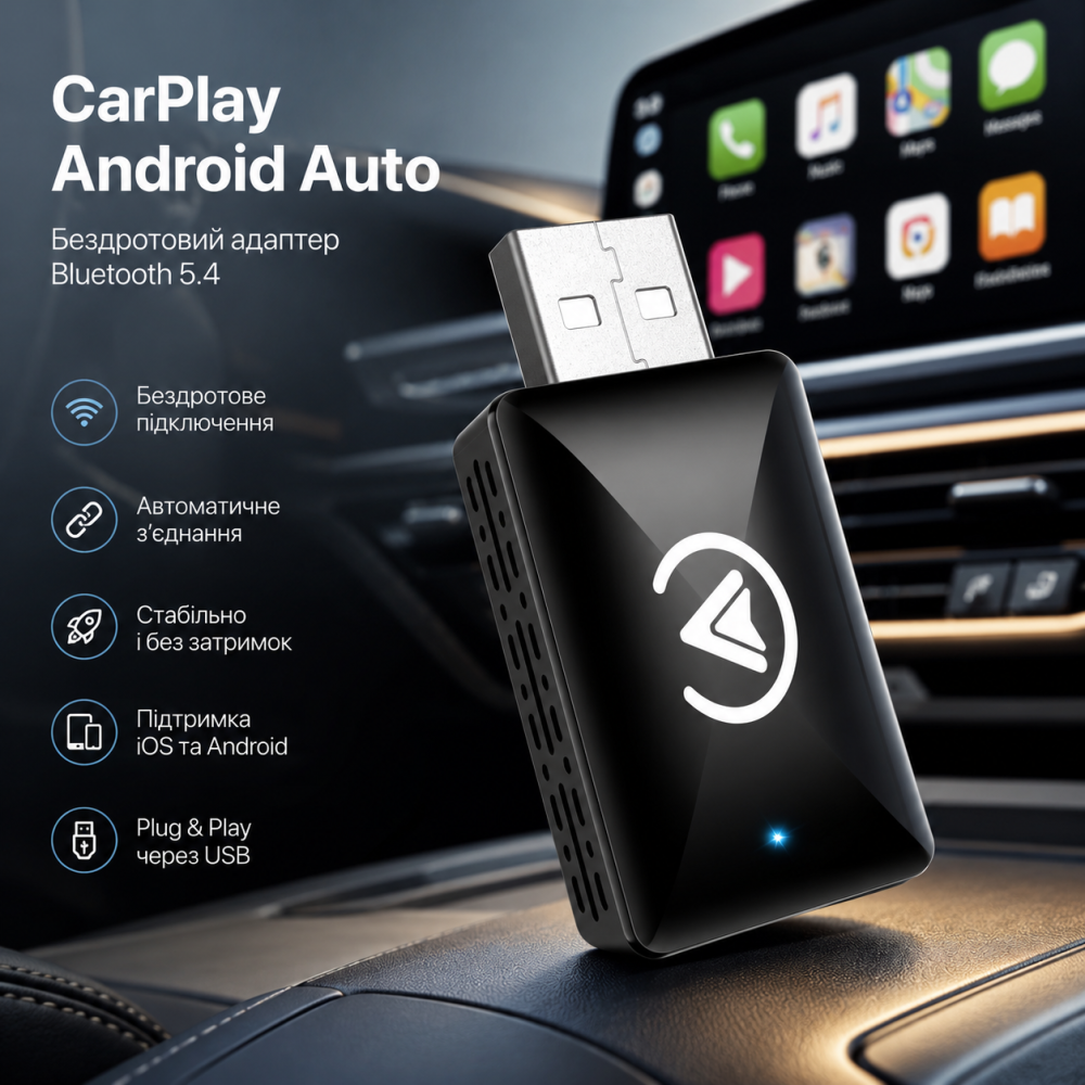 Бездротовий адаптер Robofun CarPlay / Android Auto Bluetooth 5.4 для авто, USB, без затримок, стабільне підключення iOS/Android Київ - фото 8