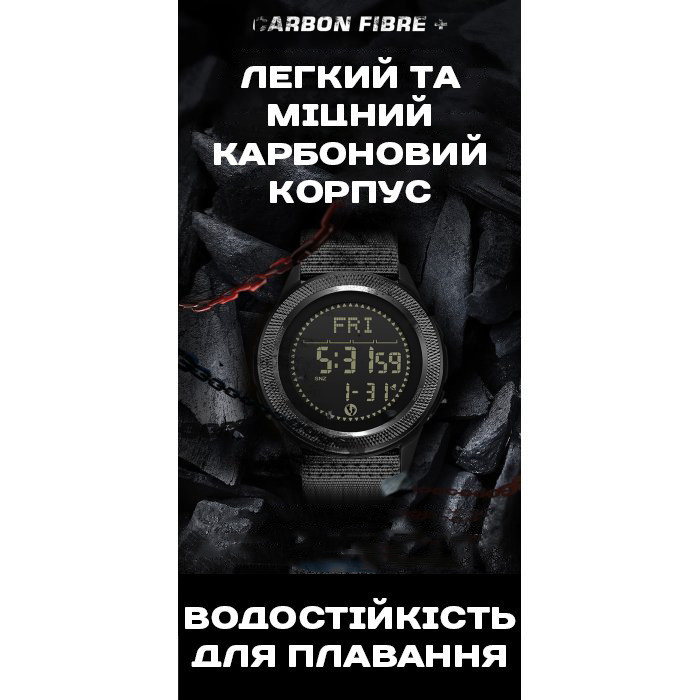 Часы мужские водостойкие тактические North Edge Nexus с компасом Черный Киев - изображение 9