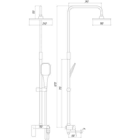 Душова система TOPAZ ODISS TO 18102-H52 з виливом, комплект, кругла штанга Н-130см Луцк