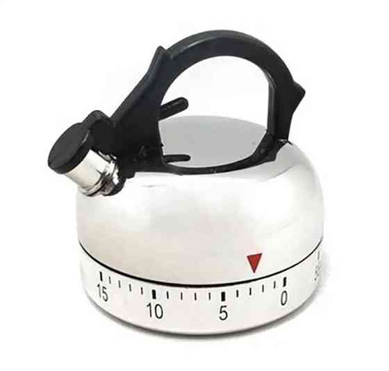 Таймер механічний для кухні "Чайник", таймер металевий, зворотній відлік, сріблястий, металевий, розмір 6,5*5,5 см Київ