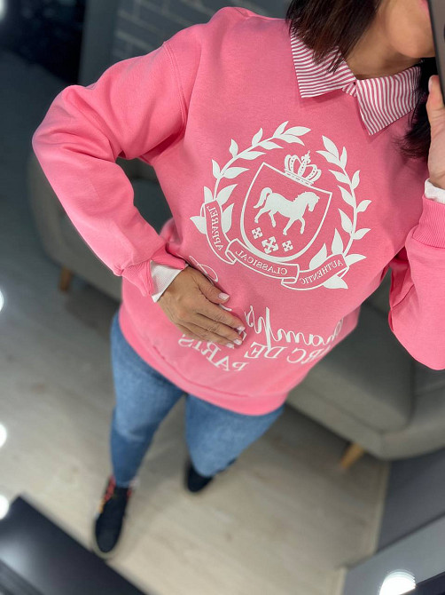 Світшот жіночий OLIVIA 2473 з коміром та малюнком попереду утеплений на флісі one size, рожевий, one size Київ - фото 14