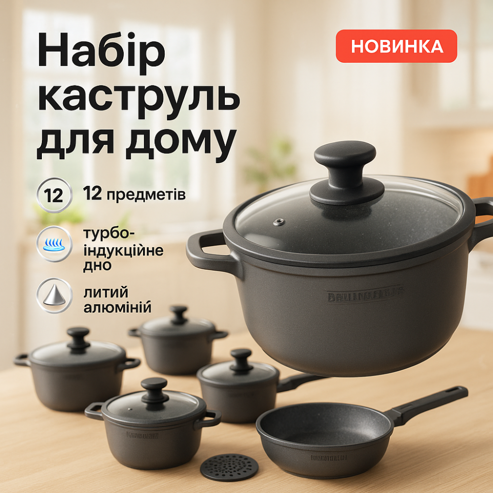 Кастрюли с прозрачными крышками, Набор кастрюль для электроплиты, Сборный набор кастрюль BE-89 Львов - изображение 4