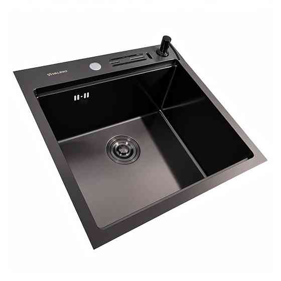 VALESO Кухонна мийка 50*50 PVD чорна VALESO Handmade з підставкою для ножів (сифон круглий, 3,0 Киев