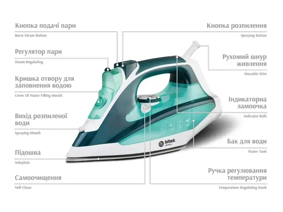 Праска парова BITEK BT-1256G: 2800 Вт, керамічна підошва - для бездоганного прасування Київ