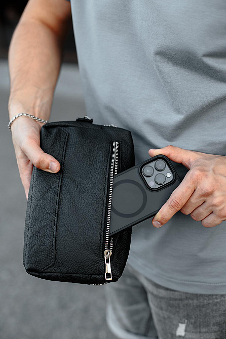 Кожаная барсетка, клатч из натуральной зернистой кожи SKILL Bronx (Черный) Сумы - изображение 4