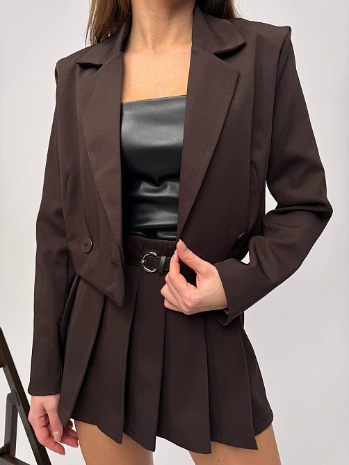 Жіночий класичний трендовий костюм-двійка мадонна + підкладка Шоколад, 46 Одеса - фото 7