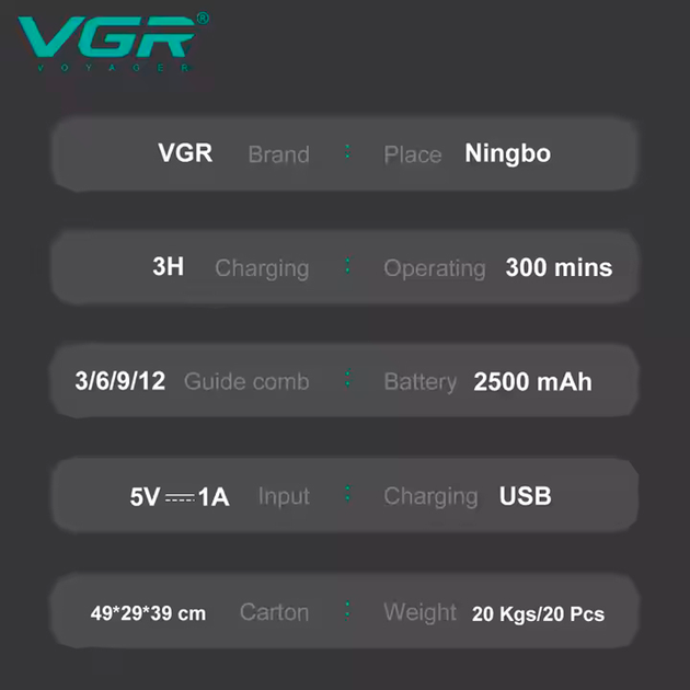 Машинка для стрижки аккумуляторная VGR V-051 2500 mAh LED дисплей (4 насадки) Киев - изображение 4