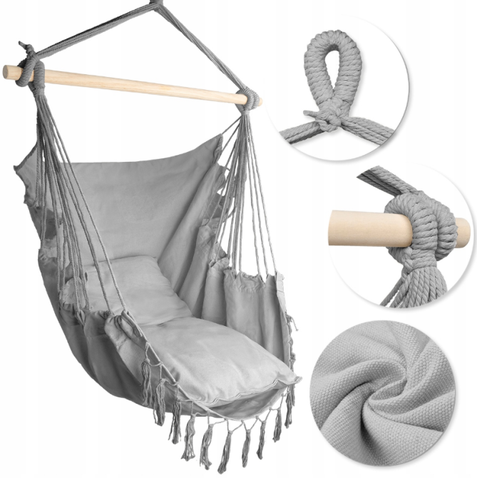 Крісло гамак Бразильське Malatec сірий 100см до 120кг (Польща) Київ - фото 4