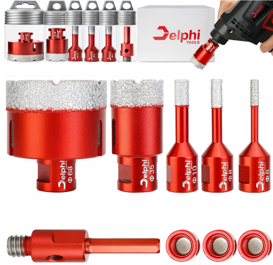Набір алмазних коронок з адаптером Delphi 6-68мм 5шт. (Польща) Київ - фото 1