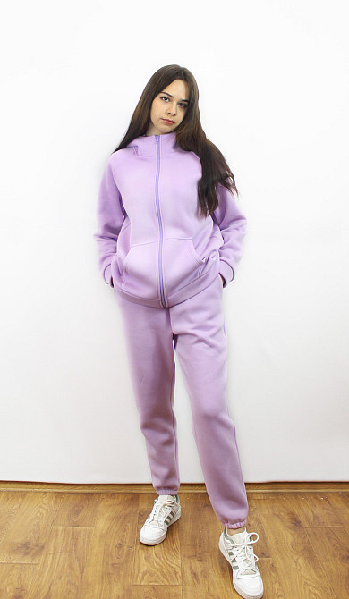 Костюм женский теплый спортивный на флисе кофта на змейке Сиреневый 50/52 Харьков - изображение 1