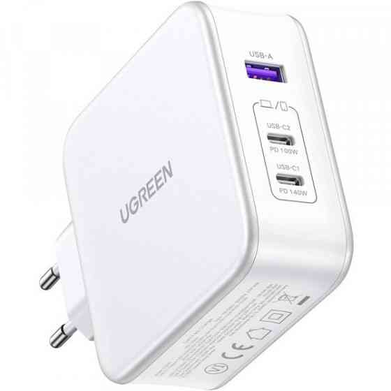 Зарядний пристрій 3xUSB 140W GaN (2хUSB-C+USB-A) CD289 with C to C Cable 1.5 м White Ugreen (15339) Киев