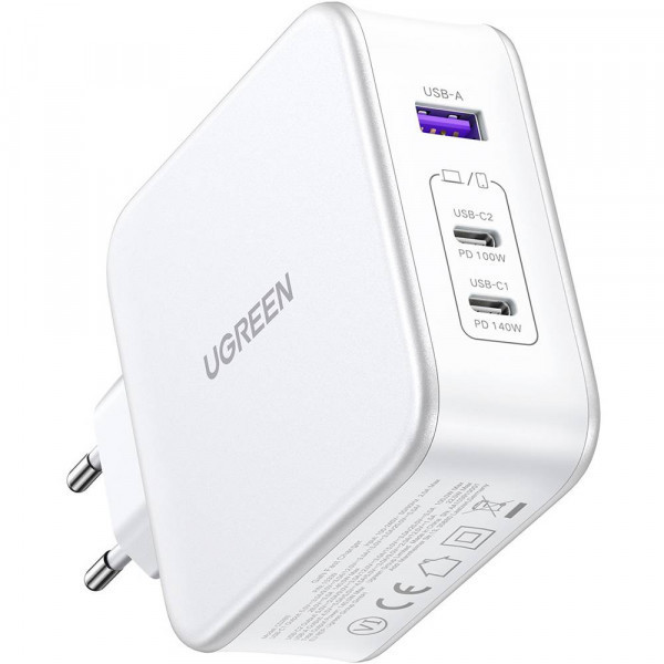 Зарядний пристрій 3xUSB 140W GaN (2хUSB-C+USB-A) CD289 with C to C Cable 1.5 м White Ugreen (15339) Киев - изображение 1
