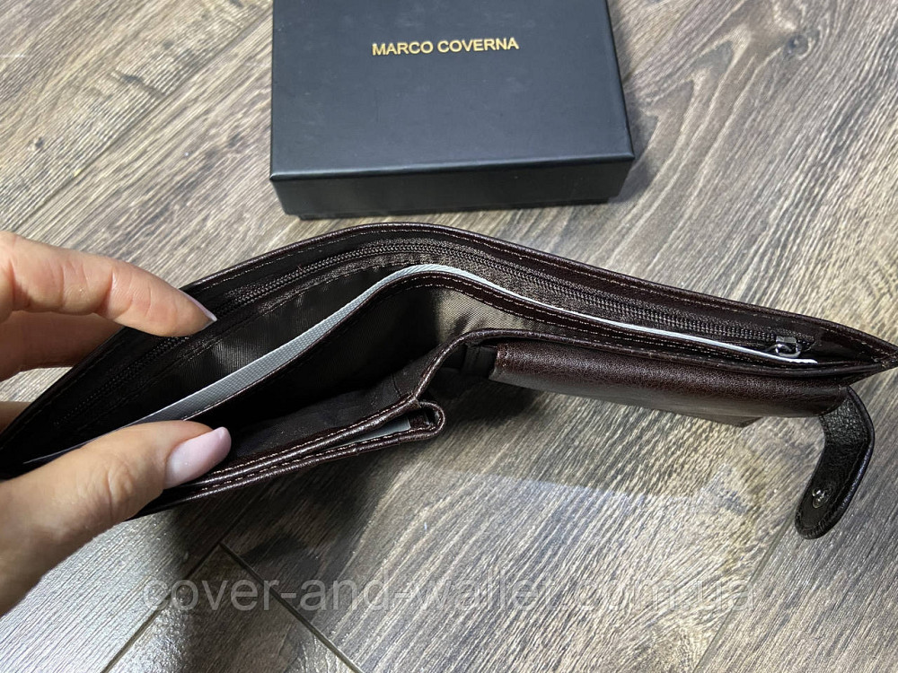 Брендовый мужской кошелек с блоком для документов коричневого цвета Marco Coverna 047-823 Киев - изображение 8