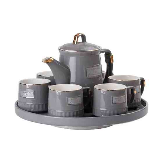 Yiwu Чайний набір на 6 персон (з заварювальним чайником та порцелянаовою підставкою), сірий HP- Коломия