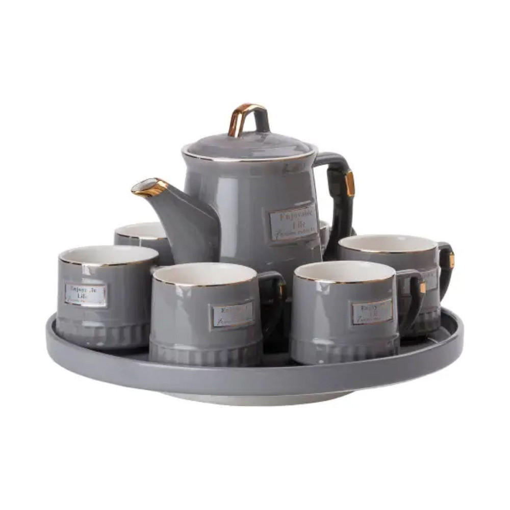 Yiwu Чайний набір на 6 персон (з заварювальним чайником та порцелянаовою підставкою), сірий HP- Коломия - фото 2
