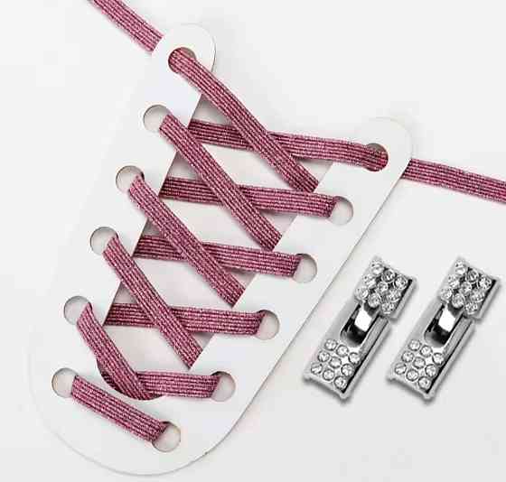 Шнурки эластичные глиттерные с металлической застежкой со стразами Розовый Смела