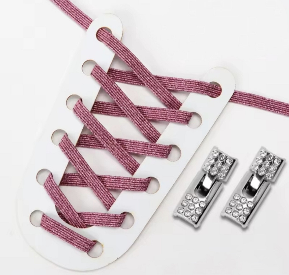 Шнурки эластичные глиттерные с металлической застежкой со стразами Розовый Смела - изображение 2