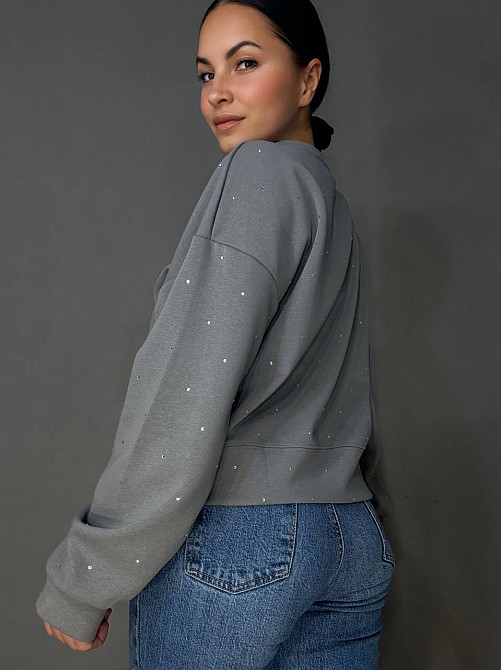 Світшот жіночий W 2950 oversize з розсипом камінців, сірий, one size Київ - фото 17