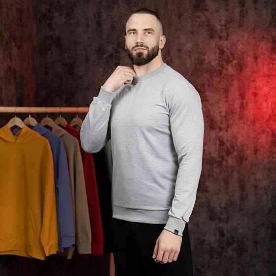 Світшот чоловічий однотонний сірий Pobedov 001 Київ