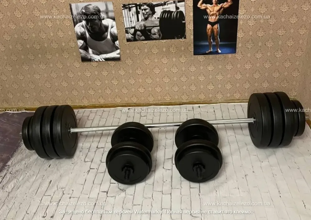 Лавка для жиму + Штанга + Гантелі 110 кг + Гиря 16 кг у Подарунок Гантелі, гирі, штанги та диски АВС пластик Київ - фото 10
