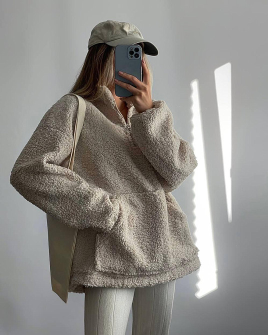 Жіноча стильна тепла оверсайз худі букле баранчик Бежевий Одеса - фото 2