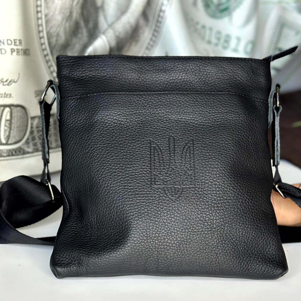 Шкіряна сумка через плече чоловіча Флеш Ап Герб чорна, сумка месенджер для хлопця 24*23 смMasterSem Київ - фото 2