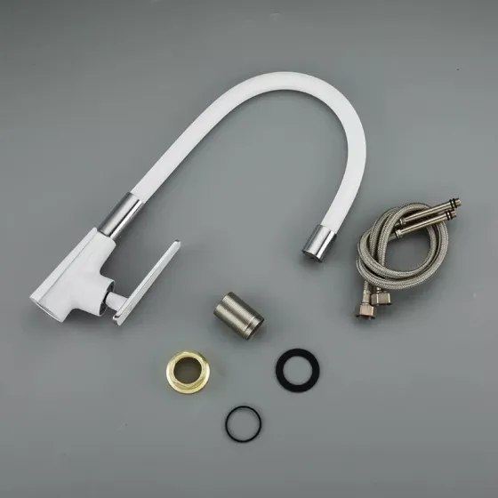 Змішувач для кухні з гнучким Frap F4458 білий/хром Київ