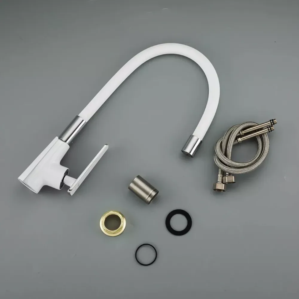 Змішувач для кухні з гнучким Frap F4458 білий/хром Київ - фото 5