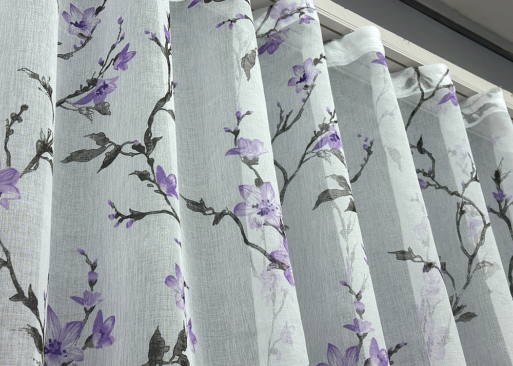 Тюль VR-Textil 1910т Flora Батист Білий з фіолетово-чорним принтом 300х270 см (40-244) Київ - фото 7