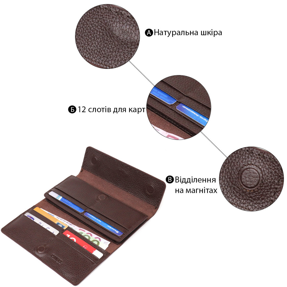 Місткий жіночий гаманець з натуральної шкіри Коричневий (CANPELLINI) Київ - фото 8